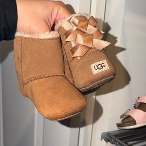 UGG Brown Baby Booties with Ribbon